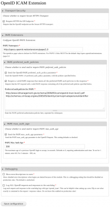 OpenID ICAM Settings Page