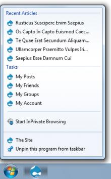 Pinned Site on the Taskbar (Screenshot)