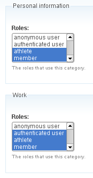 Profile field category role relation administration page.