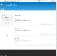 Events listing at /events once the feature has been enabled and some events have been created.