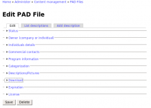 Screenshot of the main PAD File Editor