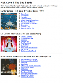 Output from the Spotify Field module