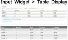 Input Widget > Table Display