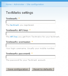 API settings screen