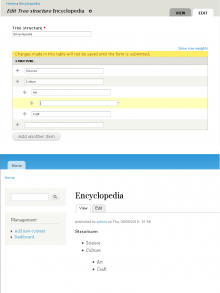 Example of a node form/page with a tree-enabled text field.