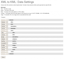 XML to KML: Data Settings