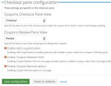 Checkout pane settings page