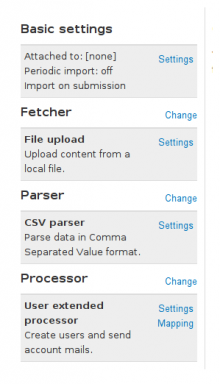 Screenshot of the settings page of an importer showing the UserExtendedProcessor