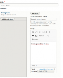 A screenshot of the paragraphs tabs widget in use on a node edit form.