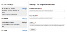 Settings for import.io Fetcher