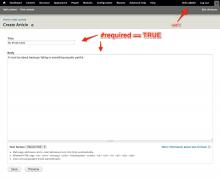 Example node form with two required fields shown and all others hidden