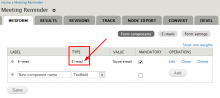 edit the component of type "E-mail" to configure details of the calendar invite