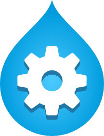 Icon of a gear on a Drupal drop