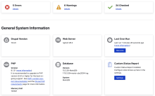 Custom Status Report page (Claro admin theme)