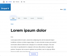 node page with olivero theme and a customize button