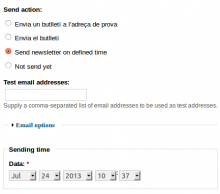 Simplenews Sending Time setting options screenshot