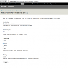 Commerce Popular Products settings screen 