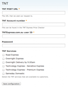 Commerce TNT Admin Settings Form