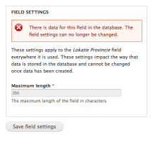 Error message : There is data for this field in the database. The field settings