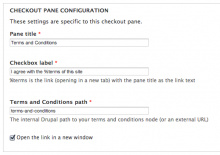 Commerce Agree Terms configuration screen