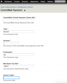 CommWeb Payment Configuration