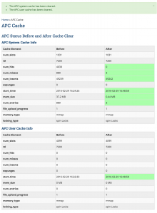 Screen shot: Clearing the APC system and user caches from a browser.