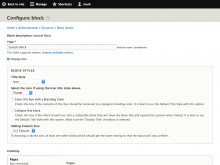 Block config settings form showing options for Block Style Plugins