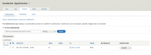 Academic applications module screenshot displaying applications with recommendation letters