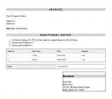 Sample PDF Invoice Generated via Commerce Order PDF.