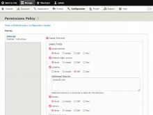 Permissions Policy module configuration form
