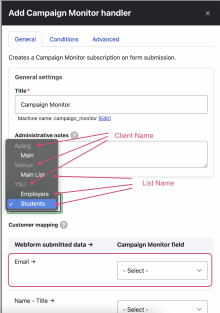 The configuration form
