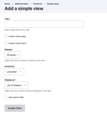 Simple Views admin screen
