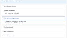 List of all active permissions for the Authenticated role