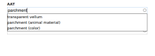 Search for "parchment" in the AAT.