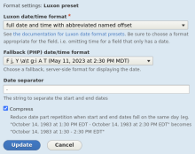 Screenshot of Luxon preset field formatter settings