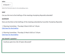 Example conversation exploring Council meeting briefings.