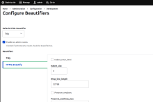Screenshot of the admin settings page for Beautifier plugins.