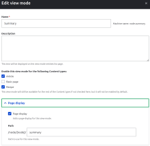 Screenshot showing adding a page display to a view mode
