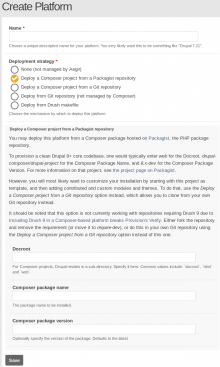 Platform creation form: Deploy a Composer project from a Packagist repository