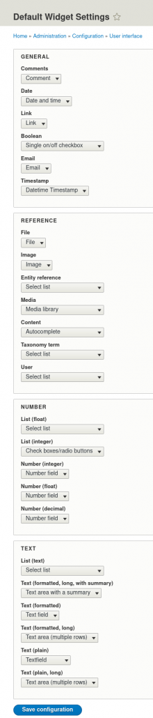 Default widget settings form