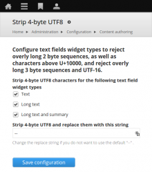 A view for the configuration page for the strip 4-bytes UTF8