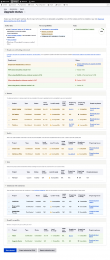 Upgrade Status on Drupal 8 in action