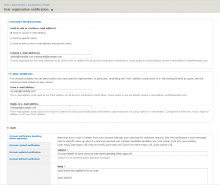 Example user registration notification settings screenshot