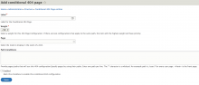 A screen shot of Drupal module conditional 404 page form