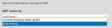 AAT autocomplete results when searching for "gold" and "tool"