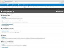 Screenshot of Express Add Content screen with grouped content types