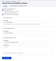 Advanced email validation settings screen