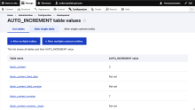 Screenshot of the admin interface provided by the auto_increment_alter module