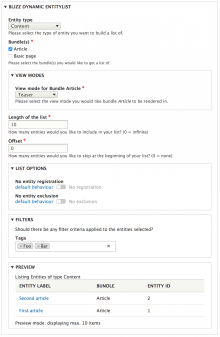 Screenshot of the field widget of blizz_dynamic_entitylist
