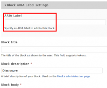 ARIA settings in Block config form